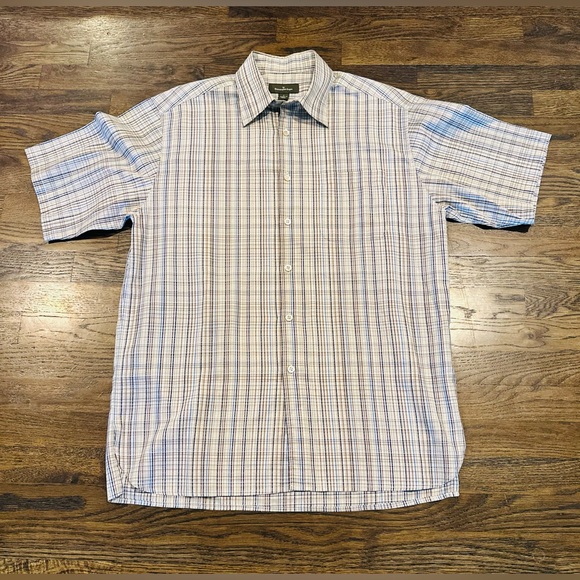 Ermenegildo Zegna Blue Brown Plaid Short Sleeve Lightweight Button Up Men's L - Picture 1 of 6